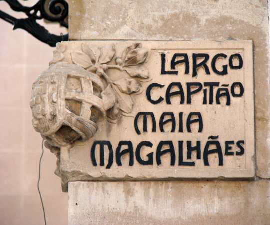 Street sign made of stone in Aveiro, Portugal. Photo by Filipa Cruz